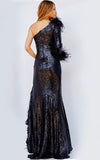 Jovani Evening Dress Jovani 22895 Black Sequin Feather Embellished Evening Dress