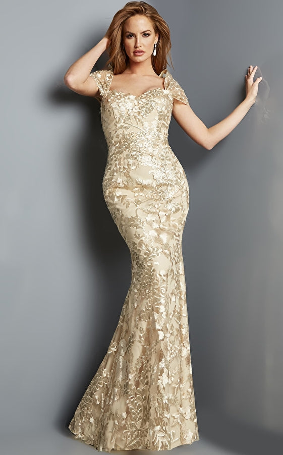 Jovani 23238 Cream Embroidered Sweetheart Evening Gown