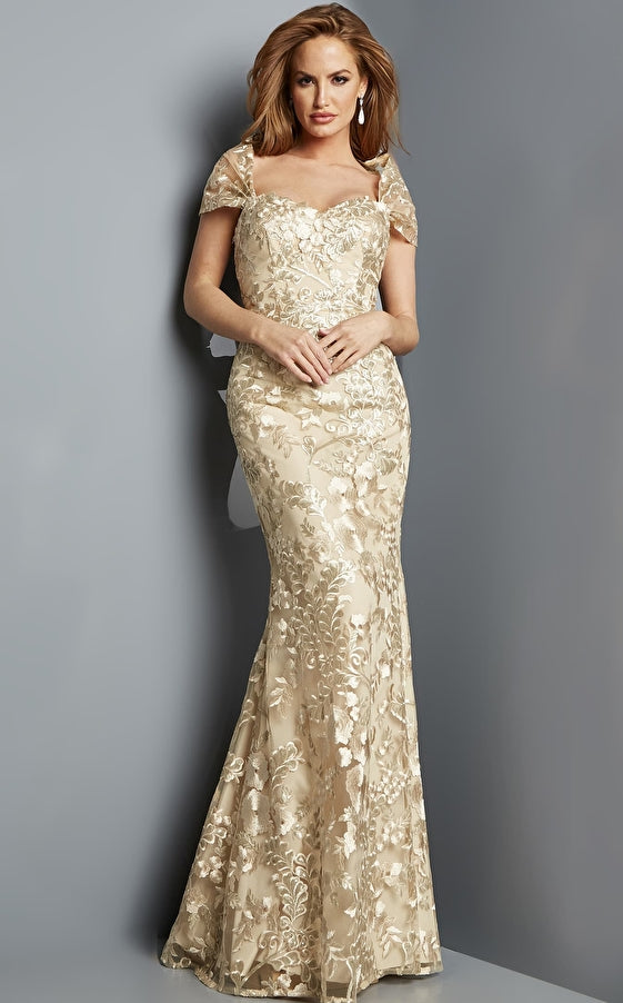 Jovani Evening Dress Jovani 23238 Cream Embroidered Sweetheart Evening Gown