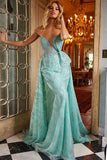 Jovani Evening Dress Jovani 23361 Mint Embellished Plunging Neck Evening Gown
