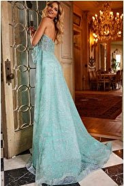 Jovani Evening Dress Jovani 23361 Mint Embellished Plunging Neck Evening Gown