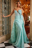 Jovani Evening Dress Jovani 23361 Mint Embellished Plunging Neck Evening Gown