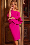 Jovani Evening Dress Jovani 23645 Fuchsia Three Quarter Sleeve Knee Length Evening Dress