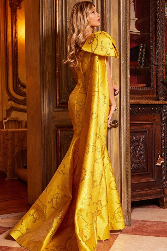 Jovani Evening Dress Jovani 23742 Yellow One Shoulder Mermaid Evening Gown