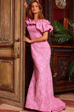 Jovani Evening Dress Jovani 23847 Pink Floral Off the Shoulder Evening Gown