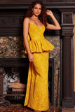 Jovani Evening Dress Jovani 23849 Mustard Strapless Peplum Evening Dress