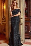 Jovani Evening Dress Jovani 23890 Black Off the Shoulder Sheath Evening Dress