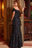 Jovani Evening Dress Jovani 23890 Black Off the Shoulder Sheath Evening Dress