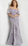 Jovani Evening Dress Jovani 24003 Violet Off the Shoulder Lace Evening Gown