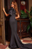 Jovani Evening Dress Jovani 24279 Black One Shoulder Short Sleeve Evening Gown