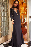 Jovani Evening Dress Jovani 24296 Black Long Sleeve Sheer Bodice Evening Dress