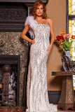 Jovani Evening Dress Jovani 25690 Off White Embellished One Shoulder Evening Dress