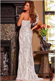 Jovani Evening Dress Jovani 25690 Off White Embellished One Shoulder Evening Dress