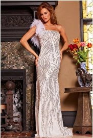 Jovani Evening Dress Jovani 25690 Off White Embellished One Shoulder Evening Dress