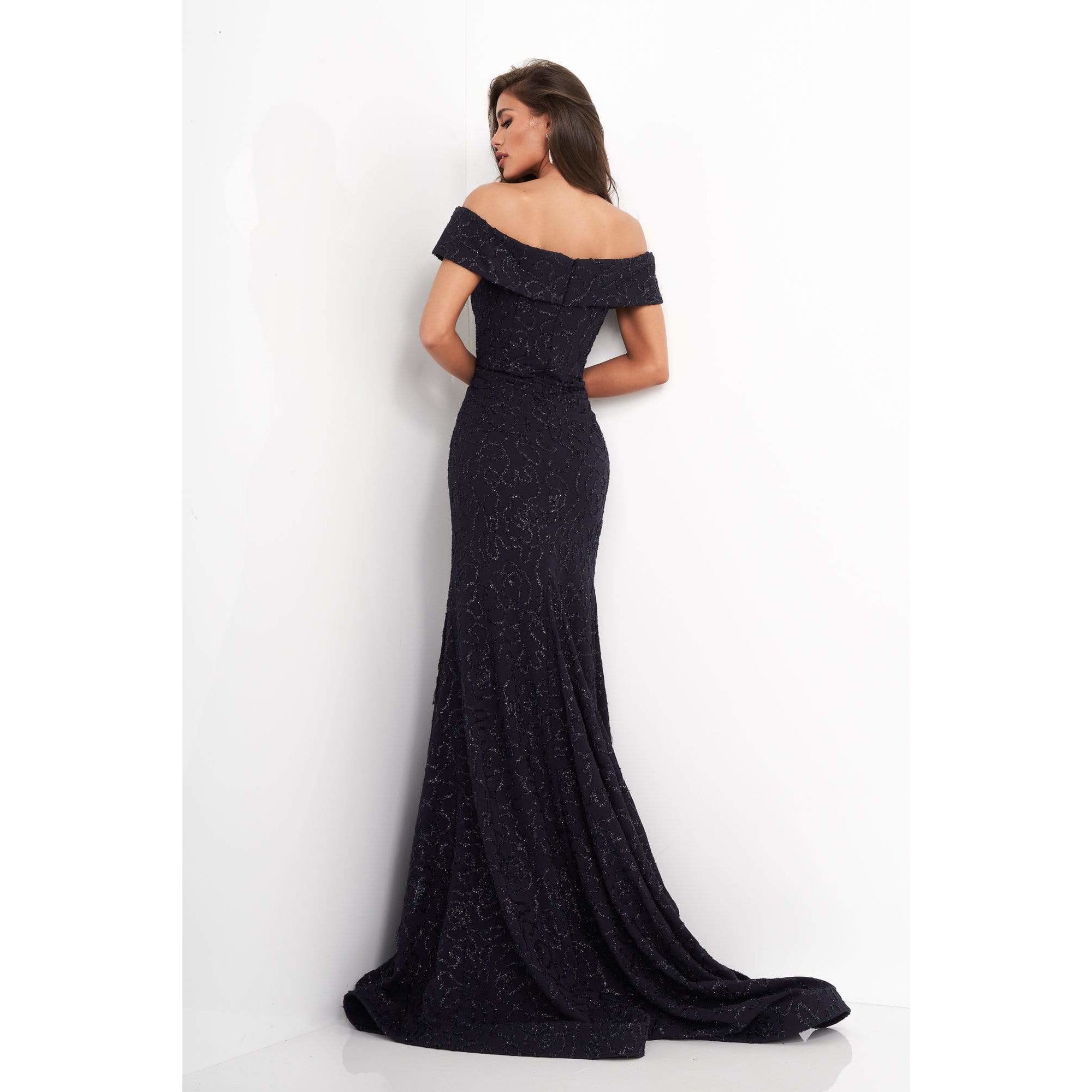 Jovani Evening Dress Jovani 4564 Navy Off the Shoulder Fitted Evening Dress