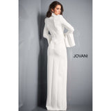 Jovani Evening Gown Jovani 04240 White High Slit Bell Sleeve Evening Dress