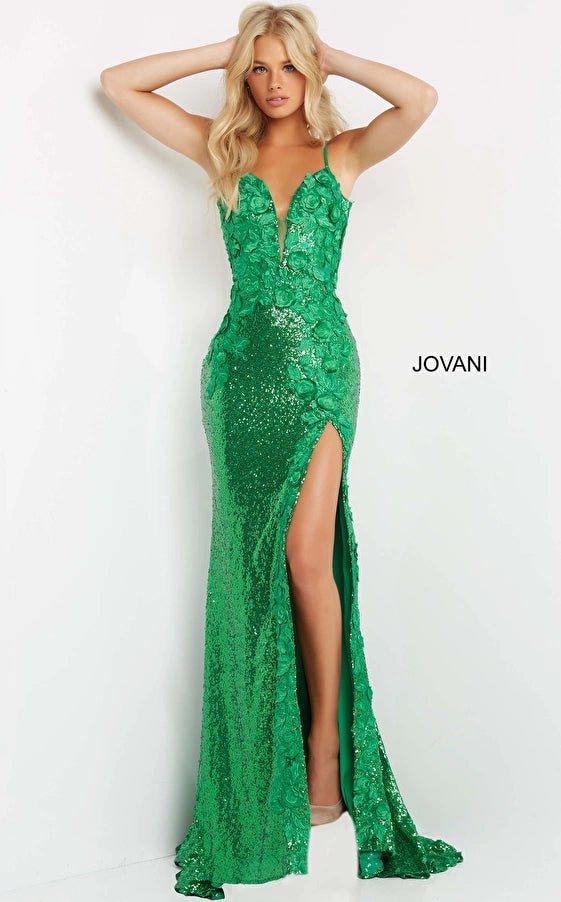 Jovani Evening Gown Jovani 1012 Floral Appliques Backless Prom Dress