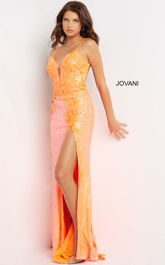 Jovani Evening Gown Jovani 1012 Floral Appliques Backless Prom Dress