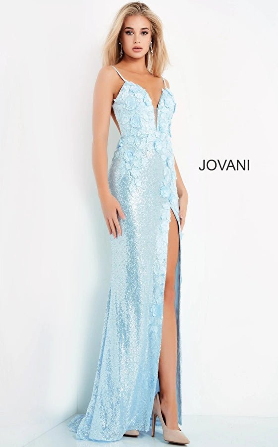 Jovani Evening Gown Jovani 1012 Floral Appliques Backless Prom Dress
