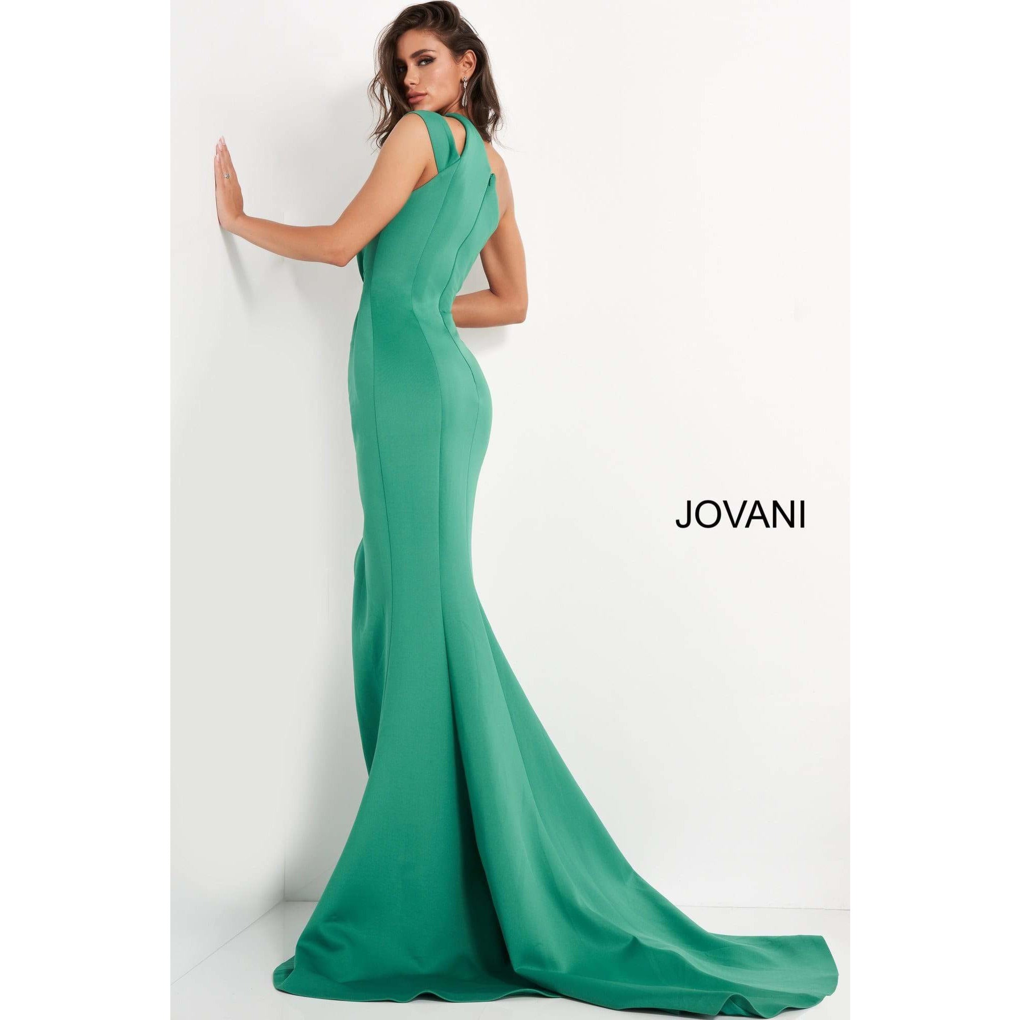 Jovani Evening Gowns Jovani 04222 Green One Shoulder Ruched Evening dress