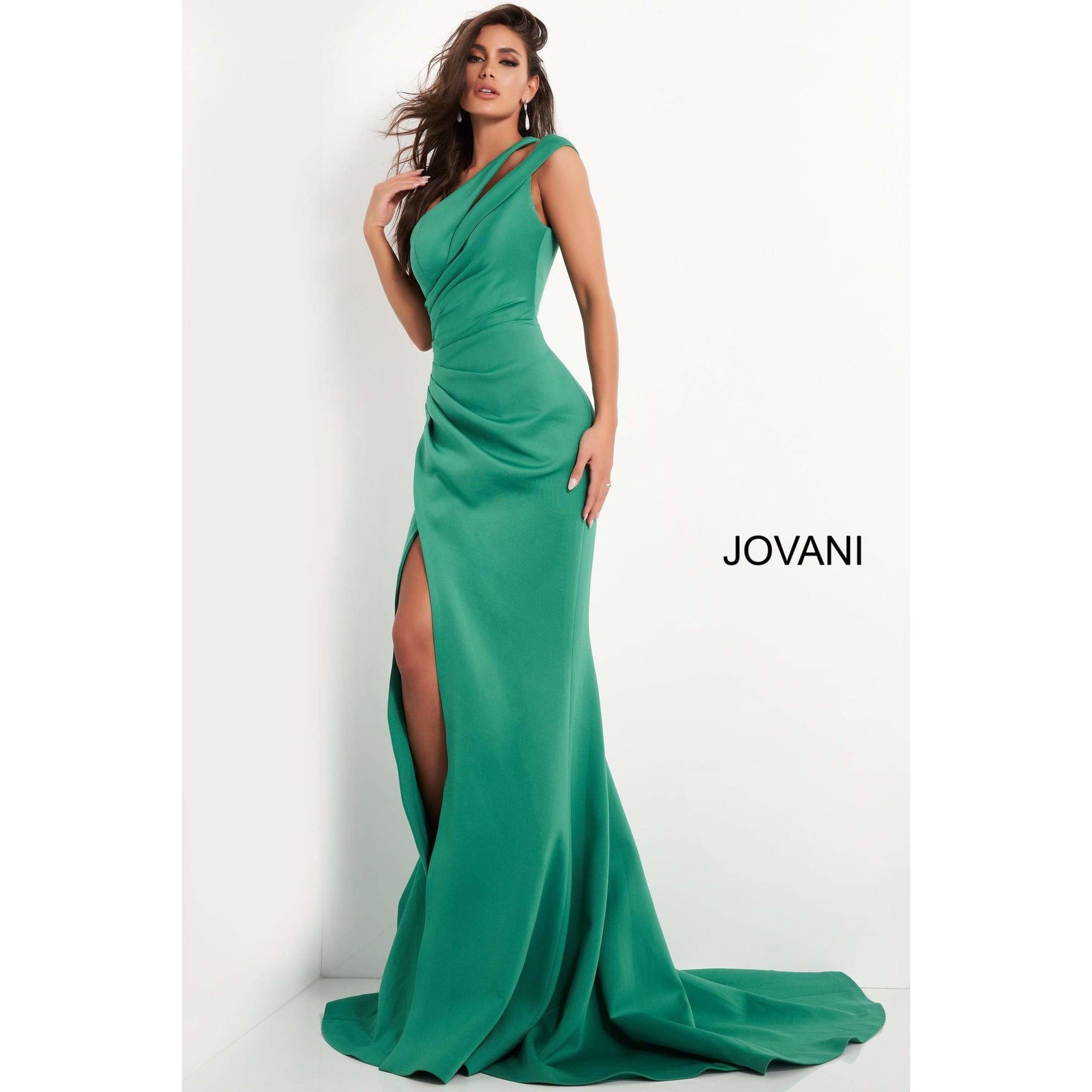 Jovani Evening Gowns Jovani 04222 Green One Shoulder Ruched Evening dress