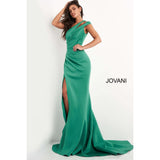 Jovani Evening Gowns Jovani 04222 Green One Shoulder Ruched Evening dress