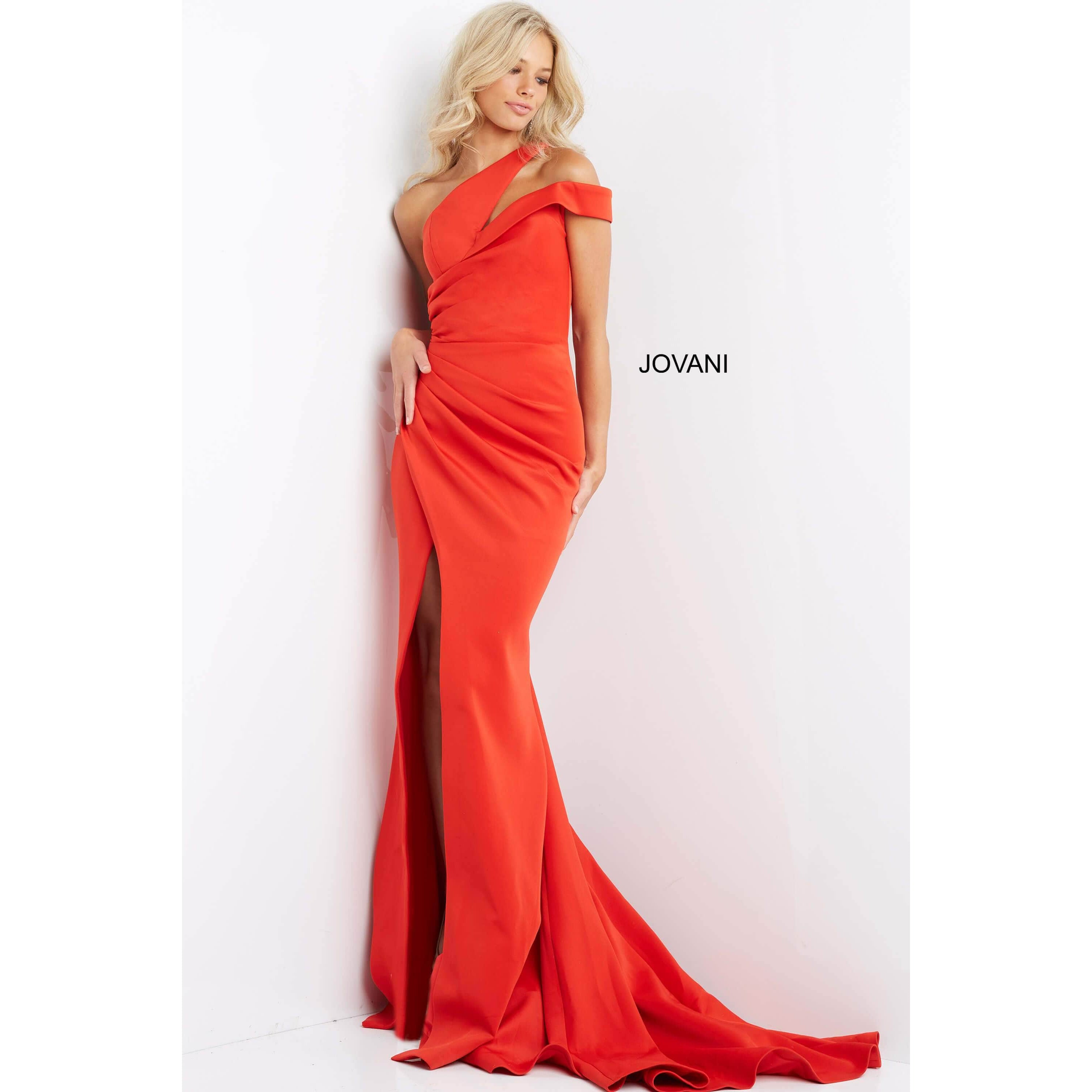 Jovani Evening Gowns Jovani 04222 Green One Shoulder Ruched Evening dress