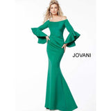 Jovani 59993 Scuba Off the Shoulder Bell Sleeves Evening Dress - NorasBridalBoutiqueNY