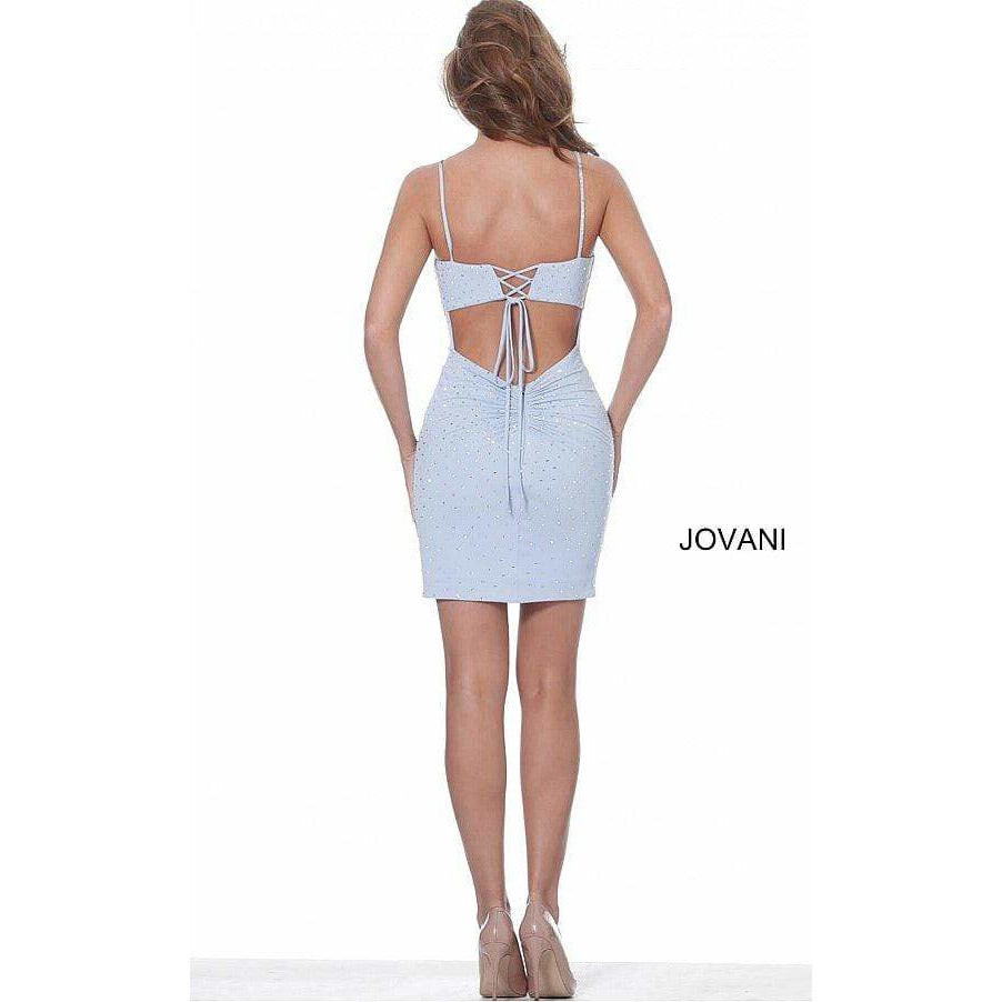 Jovani 05513 Light Blue Beaded V Neck Cocktail Dress - NorasBridalBoutiqueNY