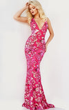 Jovani Jovani 08462 Pink V Neck Tie Back Sheath Prom Dress