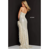 Jovani Jovani Cream High Feather Slit Strapless Prom Dress 07068