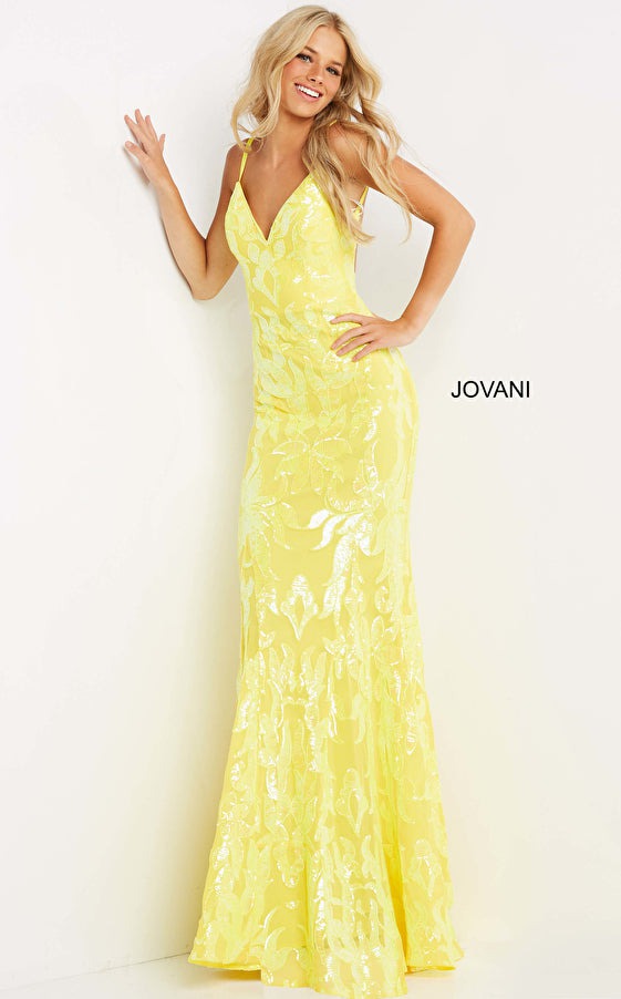 Jovani Prom Dress 00 / YELLOW Jovani Fitted Embellished Prom Gown 07784