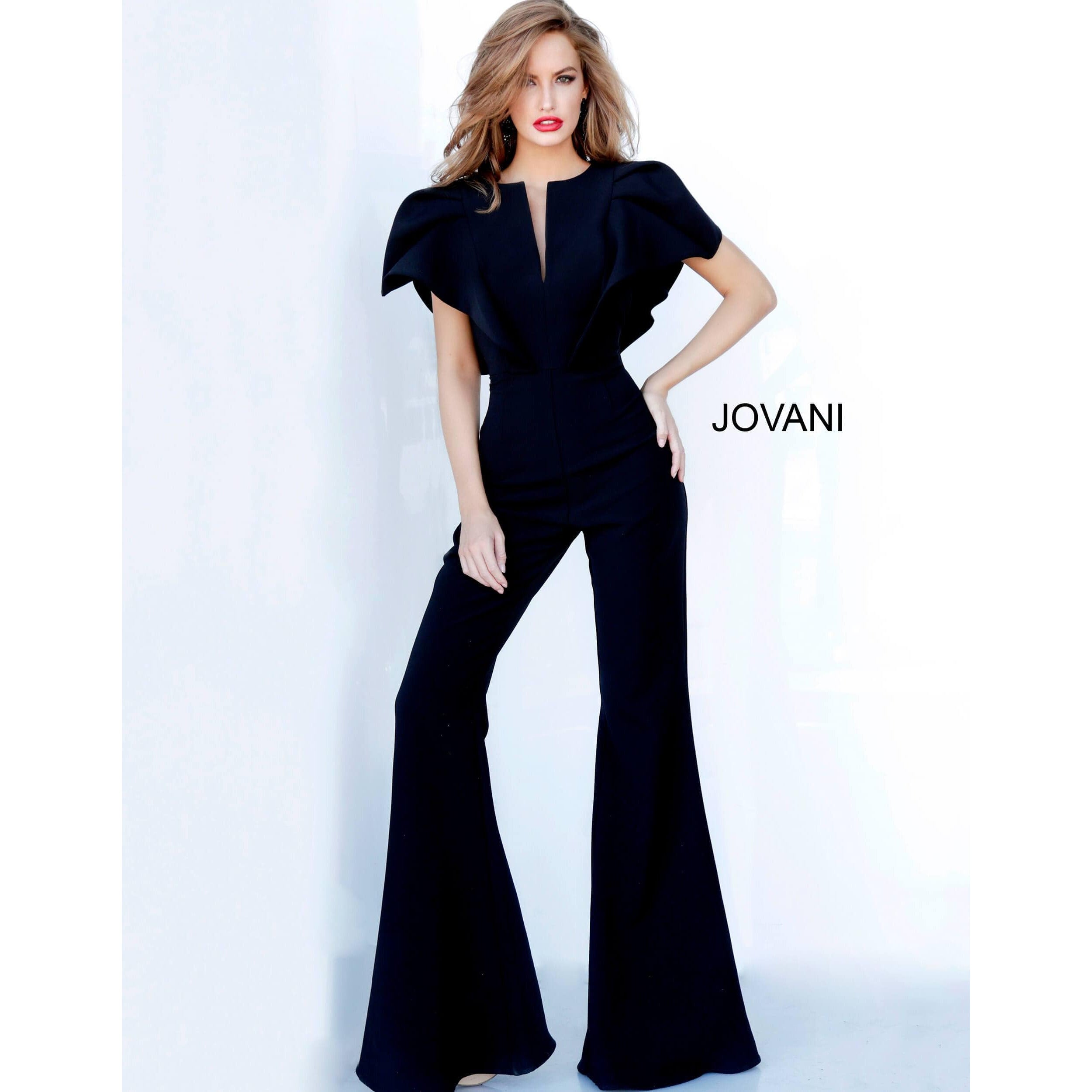 Jovani Prom Dress Black Short Sleeve Jovani Jumpsuit 00762