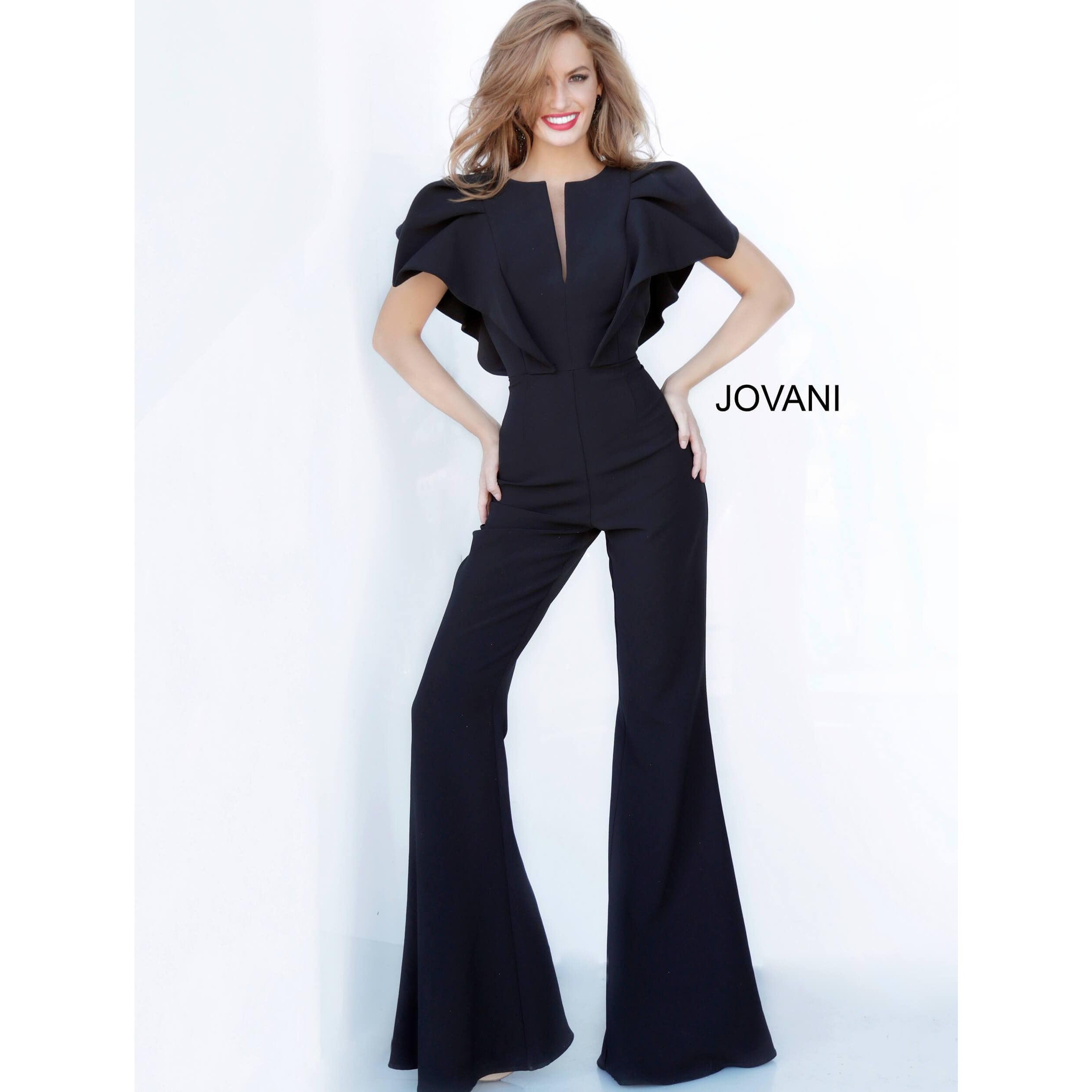 Jovani Prom Dress Black Short Sleeve Jovani Jumpsuit 00762