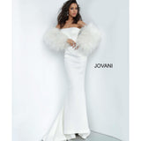 Jovani Prom Dress Blush Strapless Fur Sleeves Jovani Gown 1226