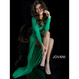 Jovani Prom Dress Emerald Beaded Plunging Neckline Jersey Jovani Dress 3058