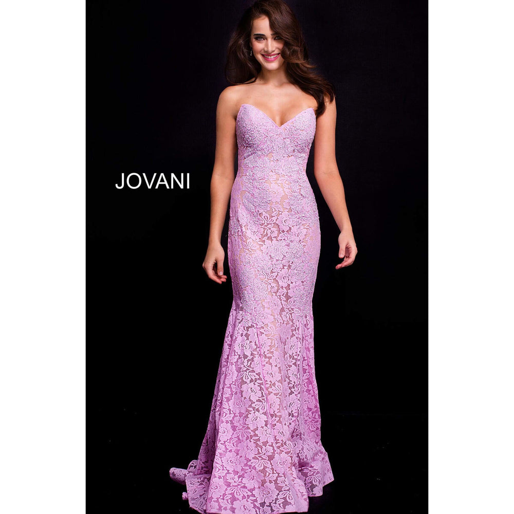 Jovani Prom Dress Fitted Strapless Lace Formal Dress 37334