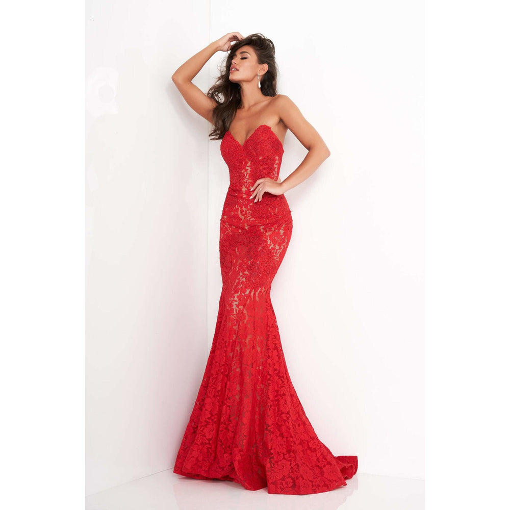Jovani Prom Dress Fitted Strapless Lace Formal Dress 37334