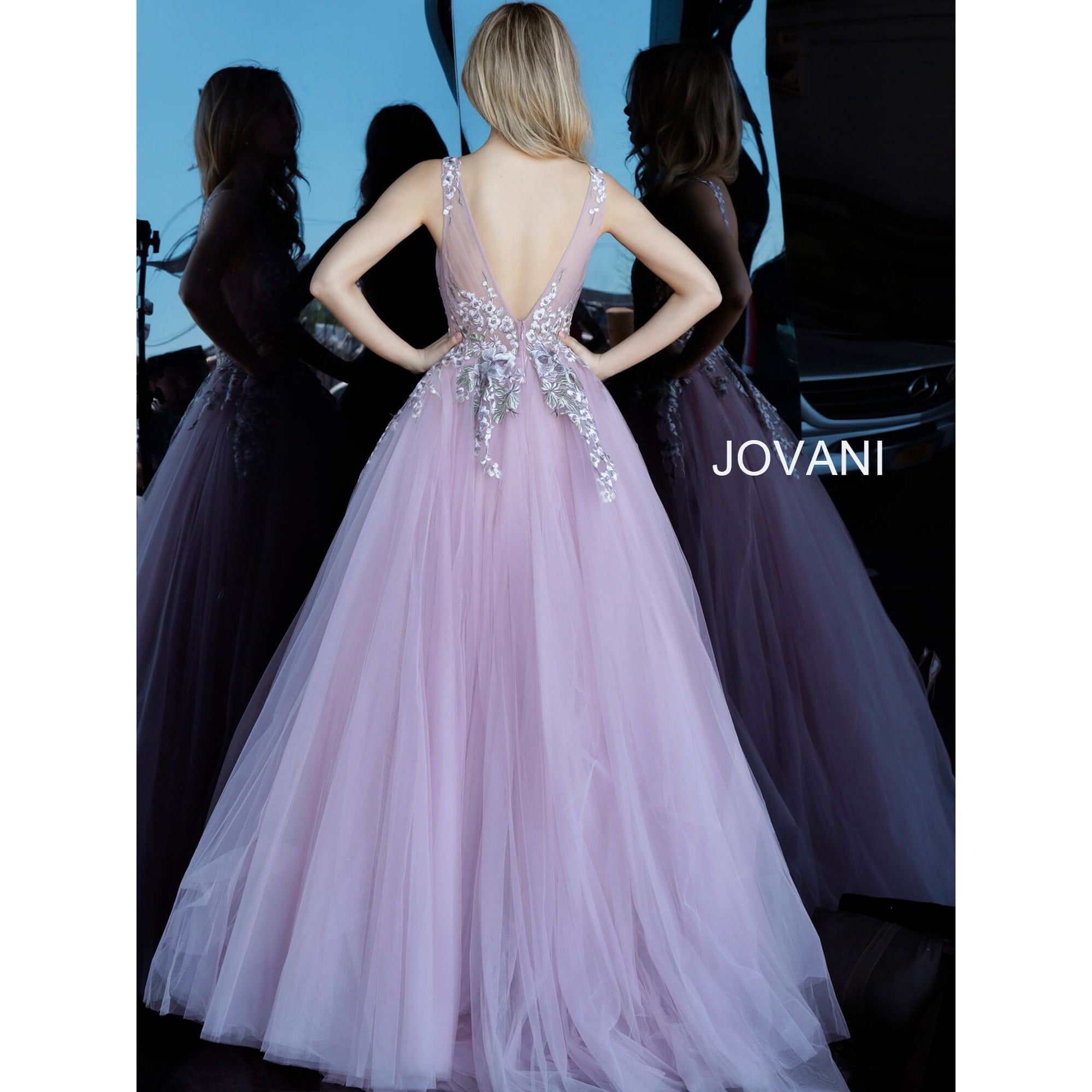 Jovani Prom Dress Floral Embroidered V Neck Jovani Ballgown 67459