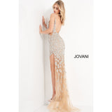 Jovani Prom Dress Jovani 02492 Nude Beaded High Slit Prom Dress