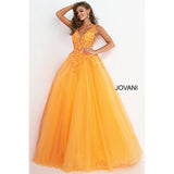 Jovani Prom Dress Jovani 02840 Orange Floral Appliques Prom Ballgown