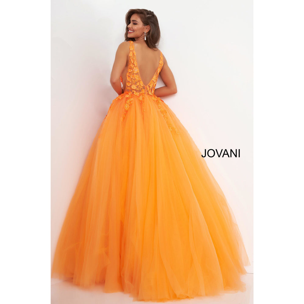 Jovani Prom Dress Jovani 02840 Orange Floral Appliques Prom Ballgown