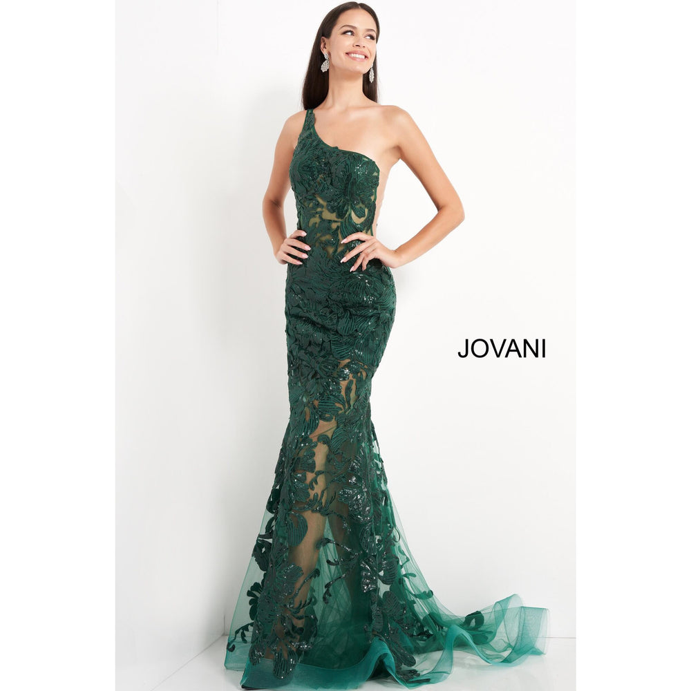 Jovani Prom Dress Jovani 02895 Forest One Shoulder Embellished Prom Dress