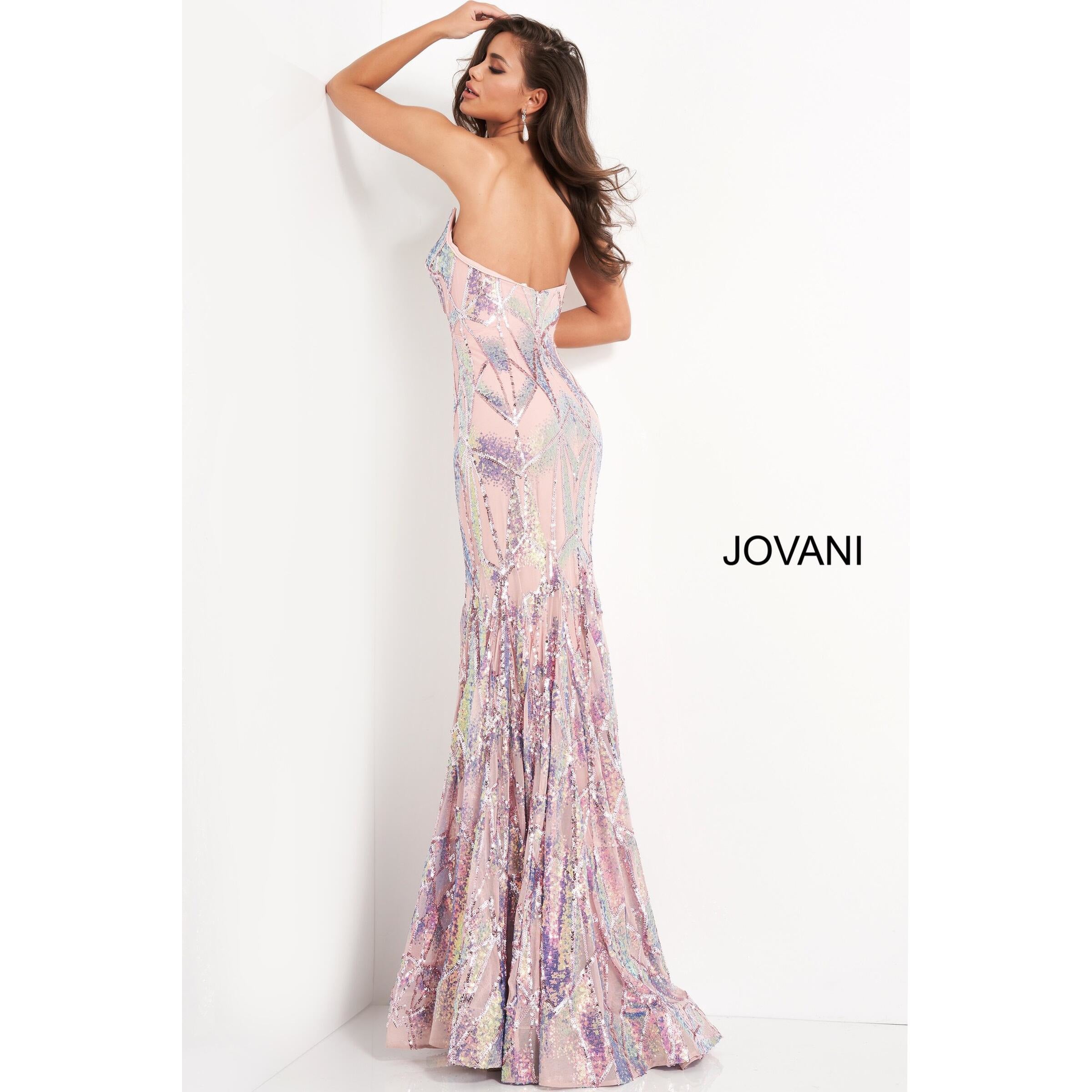 Jovani Prom Dress Jovani 05100 Pink Embellished Strapless Prom Dress