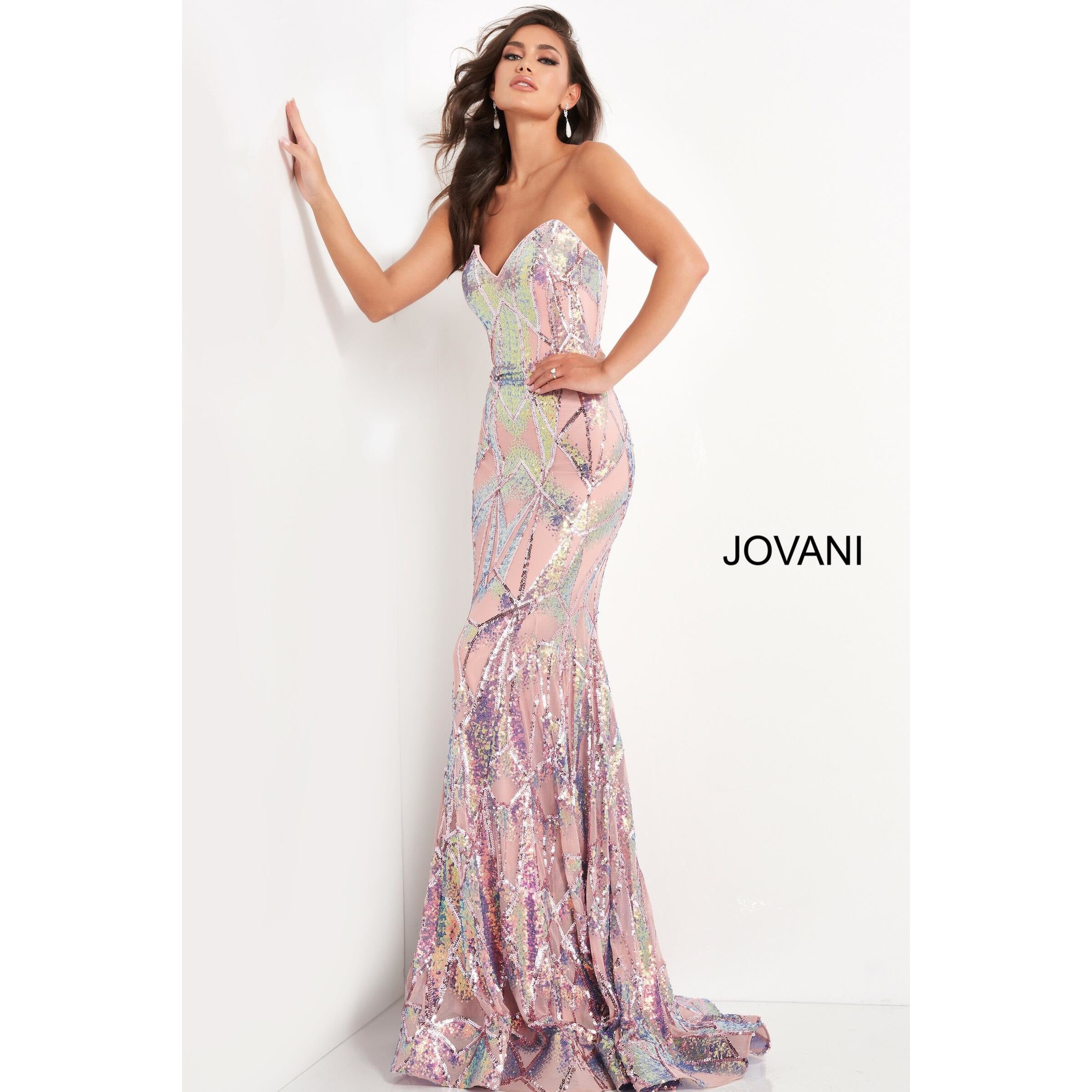 Jovani Prom Dress Jovani 05100 Pink Embellished Strapless Prom Dress