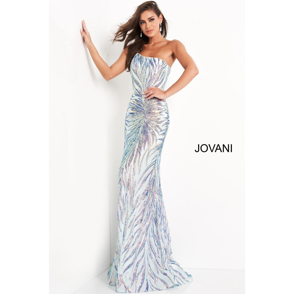 Jovani Prom Dress Jovani 05664 Mint Multi One Shoulder Sequin Prom Dress