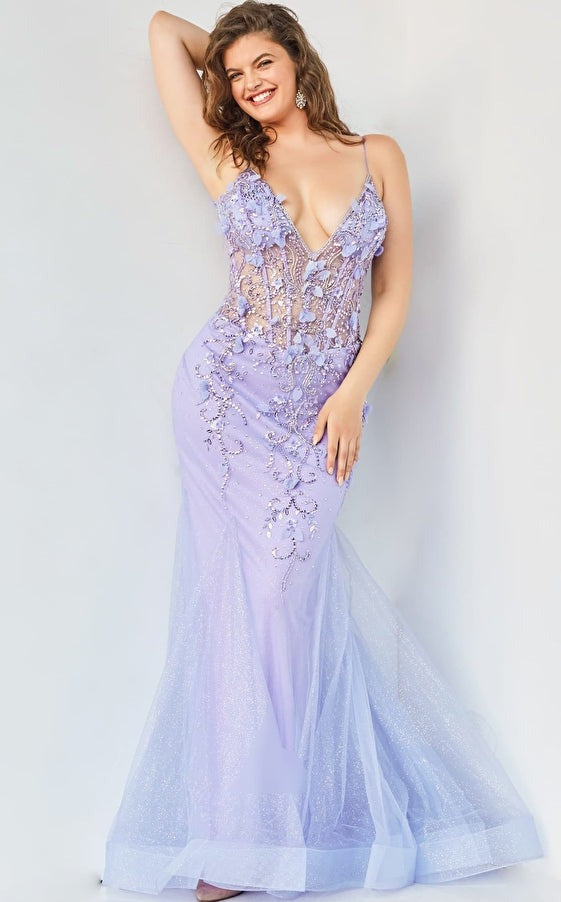 Jovani Prom Dress JOVANI  05839 Beaded Floral Applique Corset Bodice  Mermaid Gown