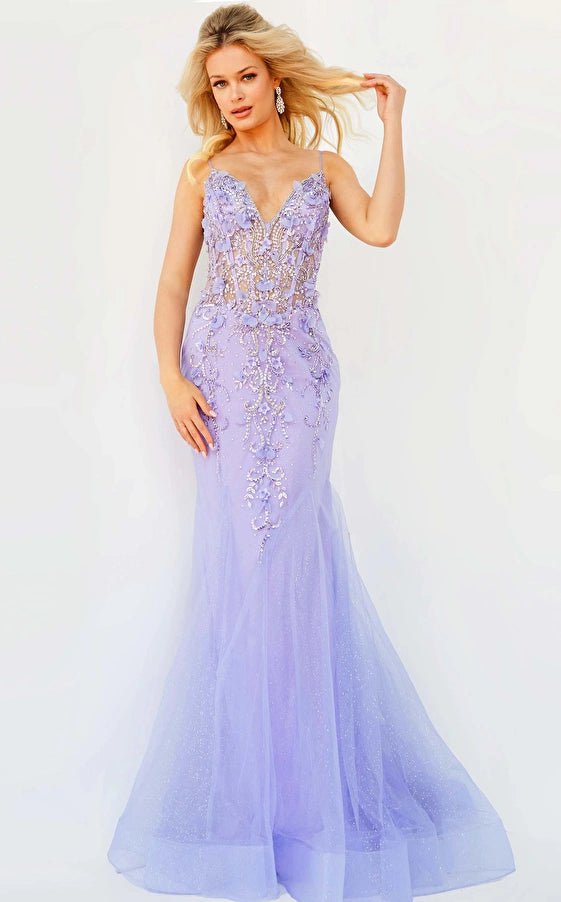 Jovani Prom Dress JOVANI  05839 Beaded Floral Applique Corset Bodice  Mermaid Gown