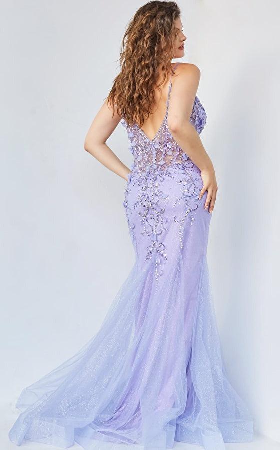 Jovani Prom Dress JOVANI  05839 Beaded Floral Applique Corset Bodice  Mermaid Gown