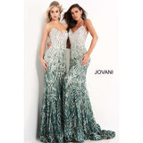 Jovani Prom Dress Jovani 06450 Silver Green Backless Sequin Prom Dress